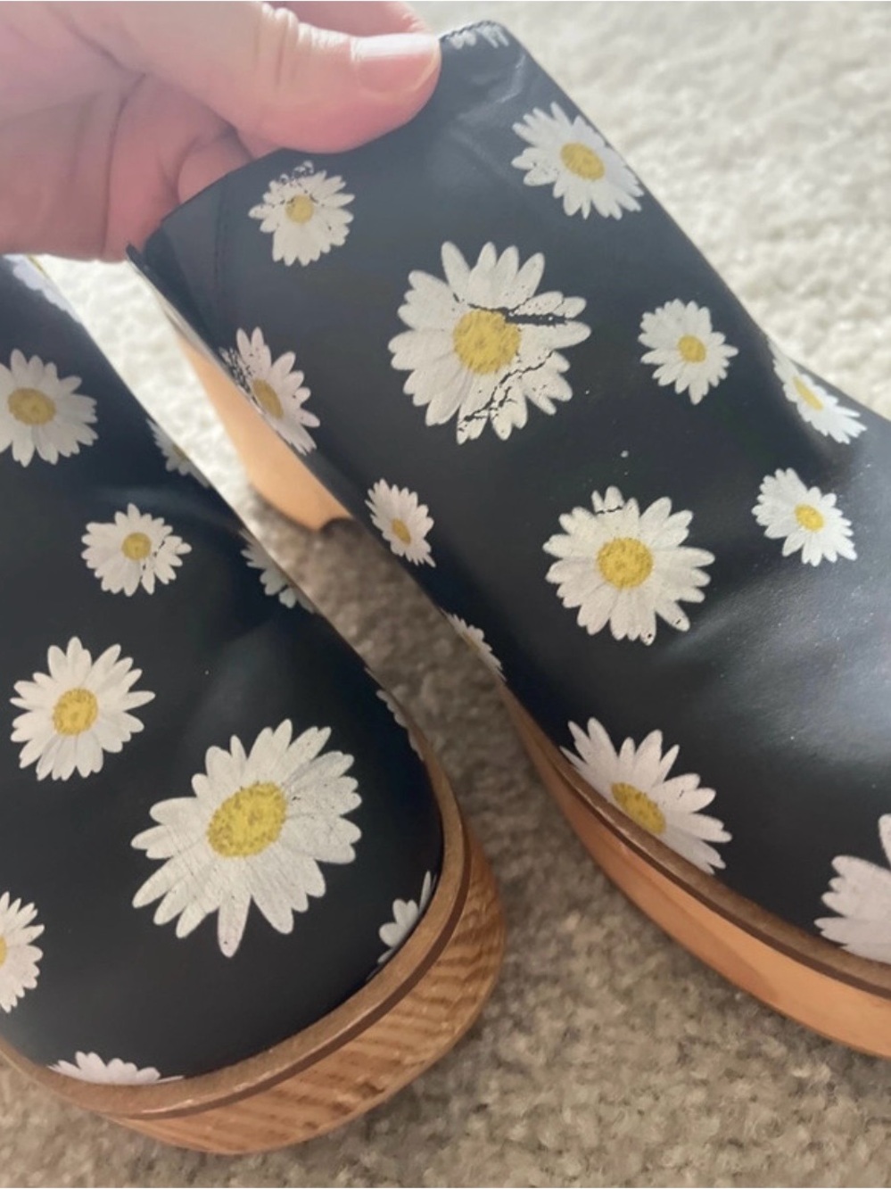 Free People Conversational Black Daisy Platform Wooden Clogs 8 - Picture 10 of 16